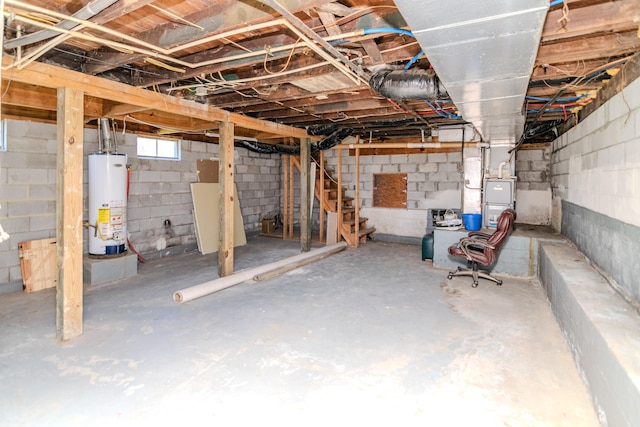 basement with water heater