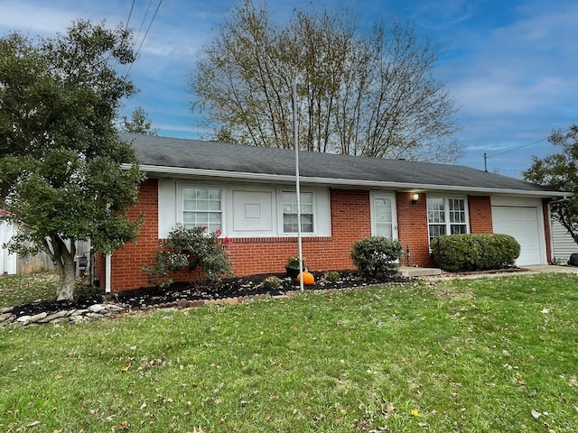 single story home with a garage and a front yard