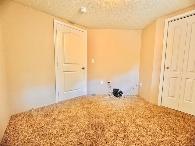 unfurnished room with carpet flooring and a textured ceiling