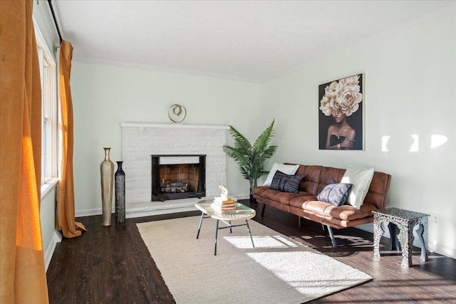 living room featuring crown molding and hardwood / wood-style floors