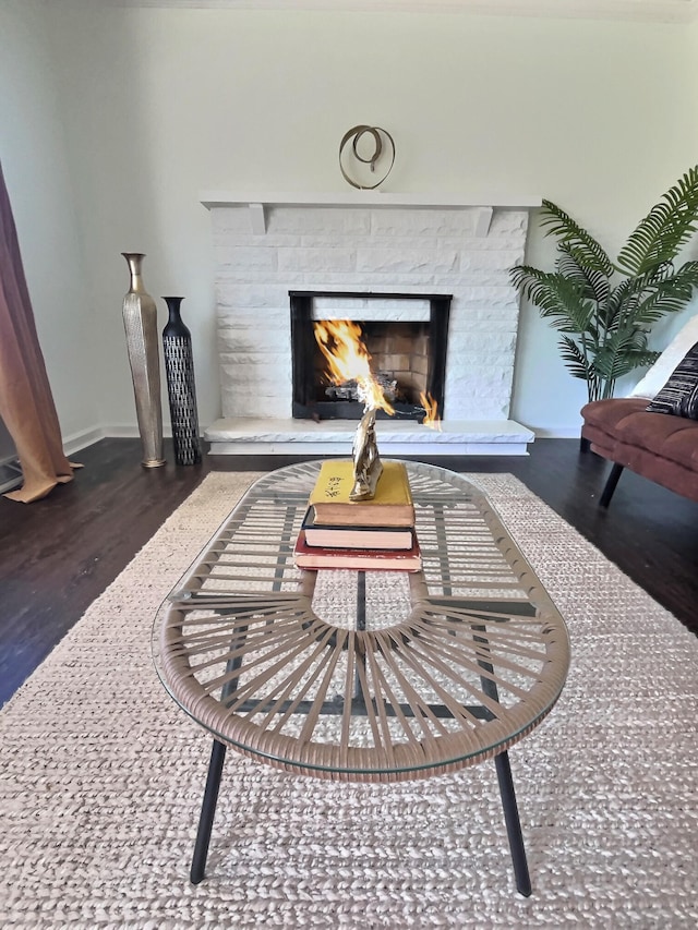 interior space featuring a fireplace and hardwood / wood-style floors