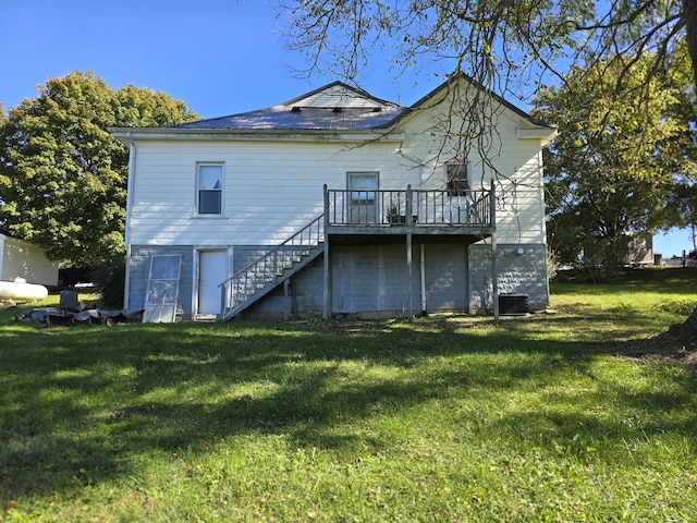 595 Bethel Ridge Rd, Sharpsburg, KY 40374 - rear view of property featuring stairway, a lawn, and a wooden deck