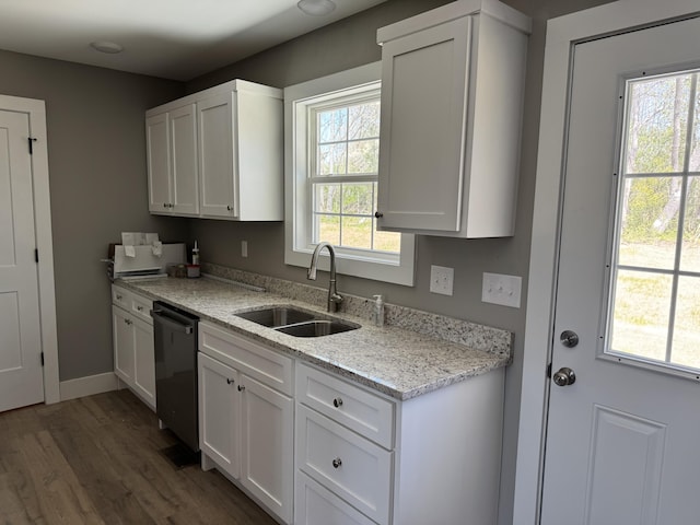 218 Little Acres Rd, Lily, KY 40740 - kitchen with white cabinets, a sink, black dishwasher, and wood finished floors