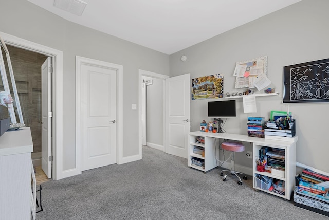 view of carpeted home office