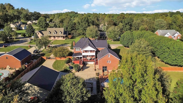 bird's eye view with a view of trees and a residential view