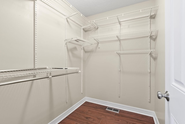 walk in closet featuring dark wood-type flooring