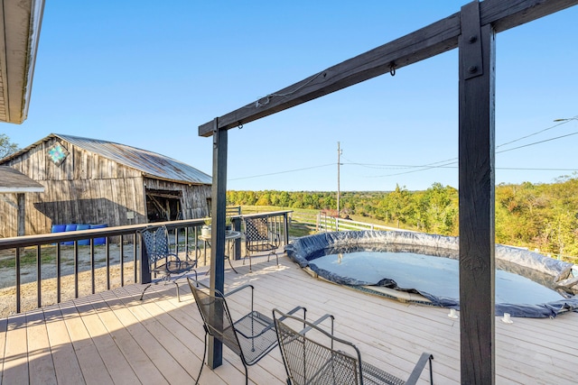 deck with an outbuilding