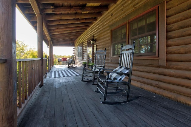 wooden deck with covered porch