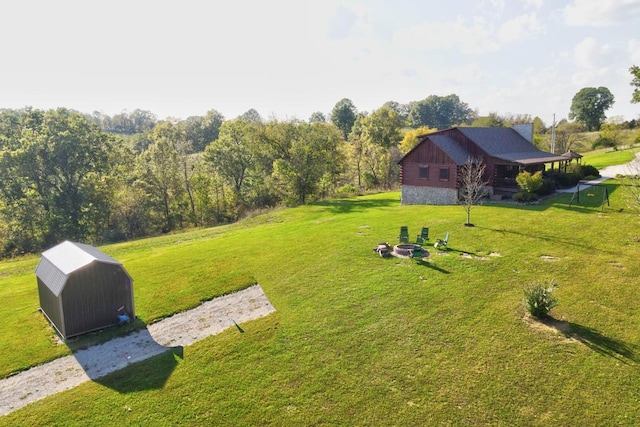 view of yard featuring a shed