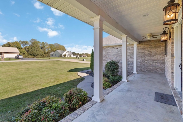 view of patio with covered porch and a ceiling fan