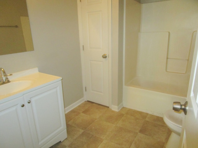 full bathroom with shower / bath combination, toilet, and vanity