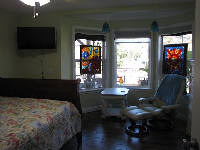 bedroom featuring hardwood / wood-style floors and multiple windows