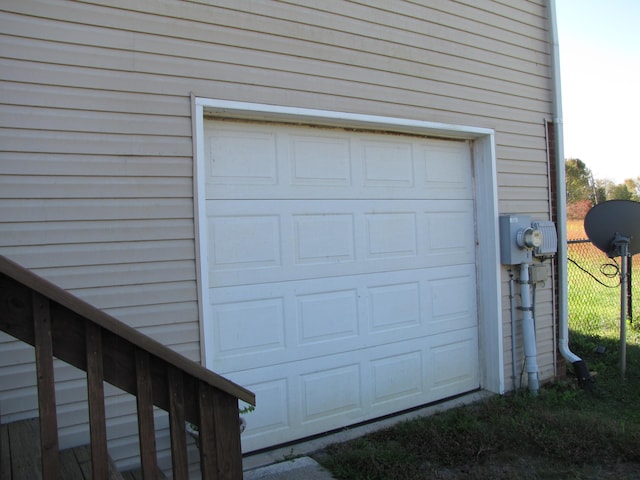 garage with wood walls