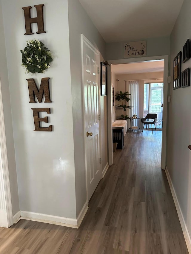 corridor with dark wood-type flooring