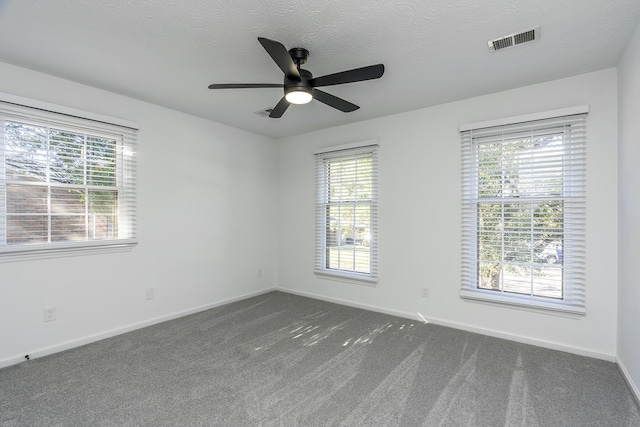 empty room featuring visible vents, carpet, and a wealth of natural light