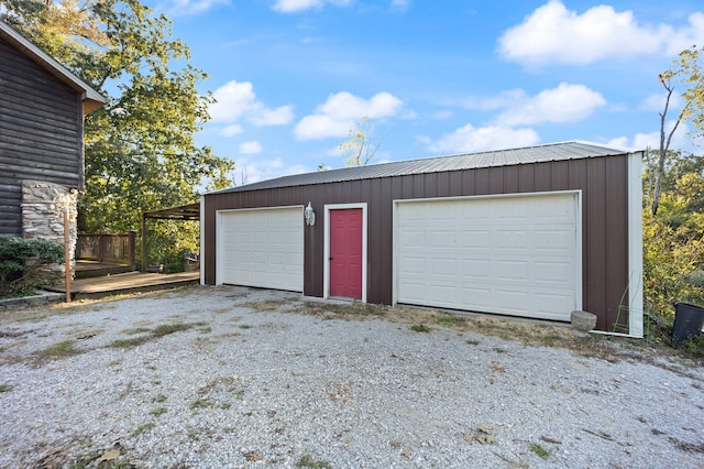 garage with wood walls