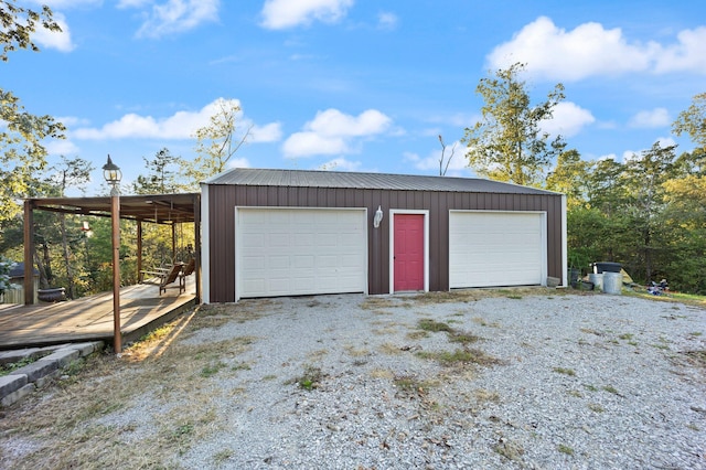 garage with wood walls