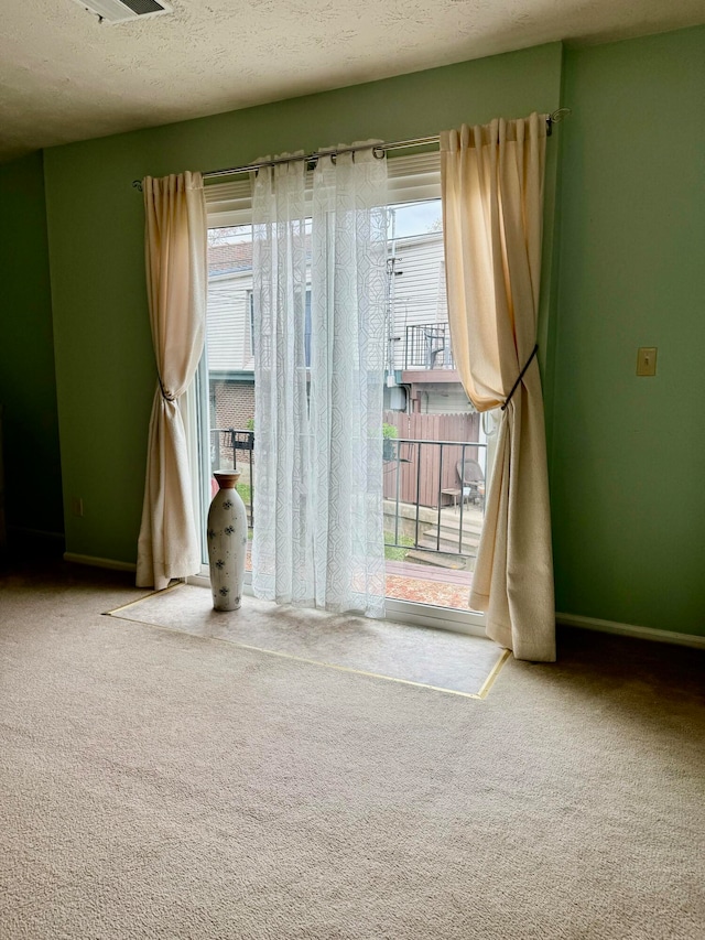 carpeted spare room with a textured ceiling and a healthy amount of sunlight