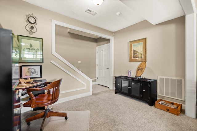 view of carpeted home office