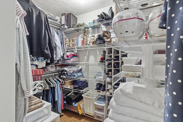 walk in closet featuring wood finished floors
