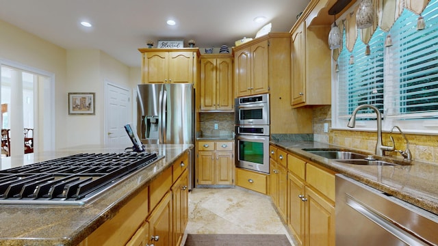 kitchen featuring tasteful backsplash, sink, and stainless steel appliances