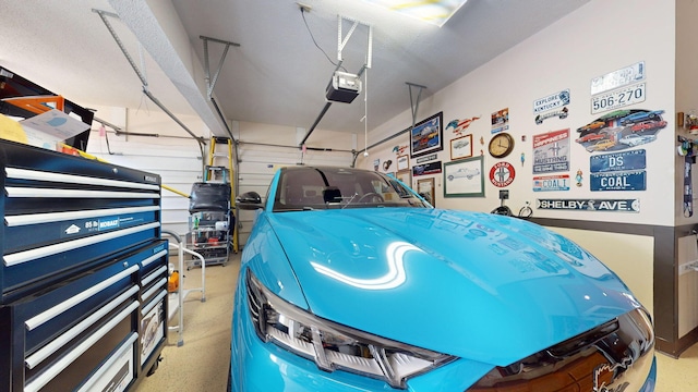 garage with a garage door opener