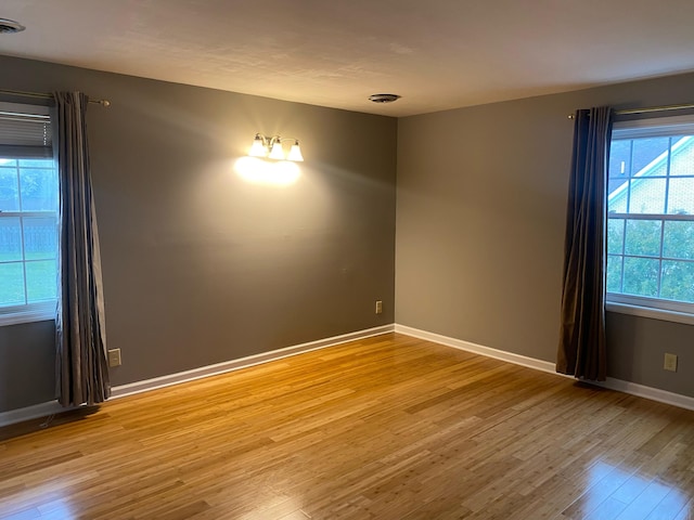 unfurnished room featuring a wealth of natural light and light hardwood / wood-style floors