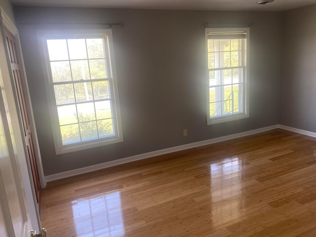 unfurnished room featuring a wealth of natural light and light hardwood / wood-style flooring