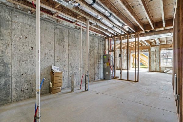 below grade area with electric water heater