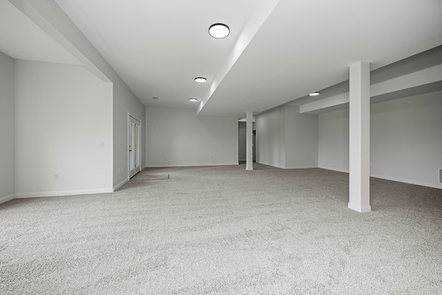 basement with light carpet