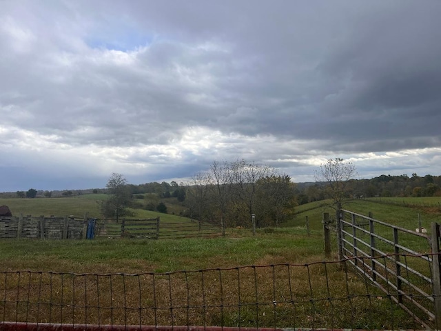 view of yard featuring a rural view and fence