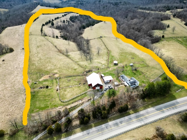 aerial view featuring a rural view