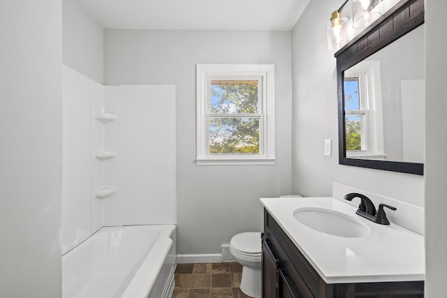 full bathroom with vanity, toilet, and shower / washtub combination