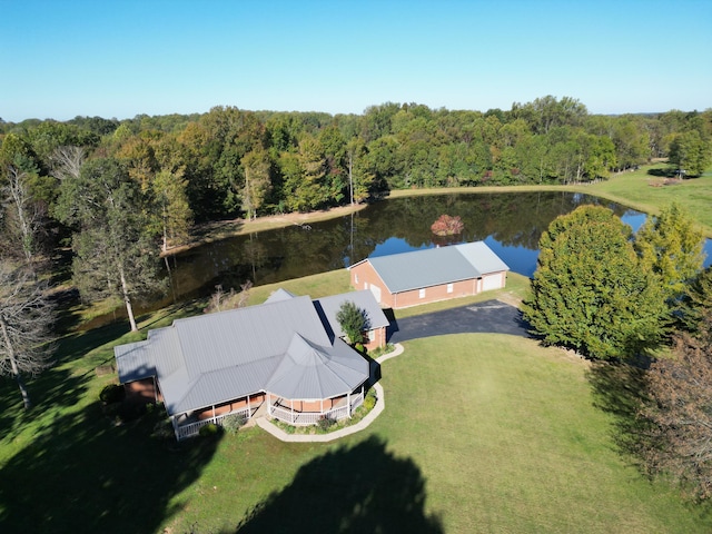 bird's eye view featuring a water view