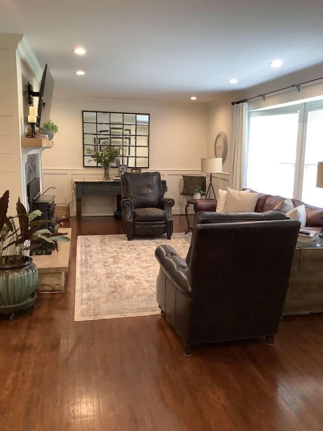 living room featuring dark hardwood / wood-style floors