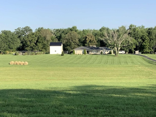 view of home's community featuring a shed and a yard