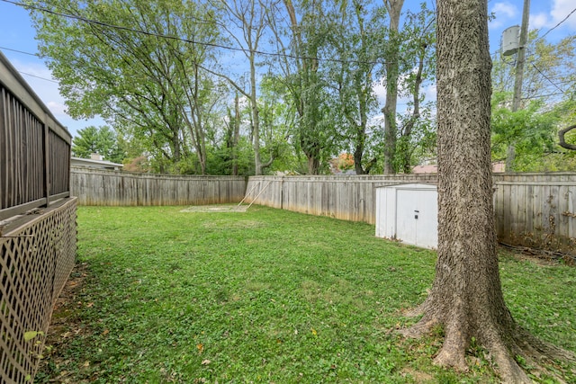 view of yard with a storage unit