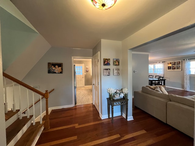 living room featuring dark hardwood / wood-style flooring