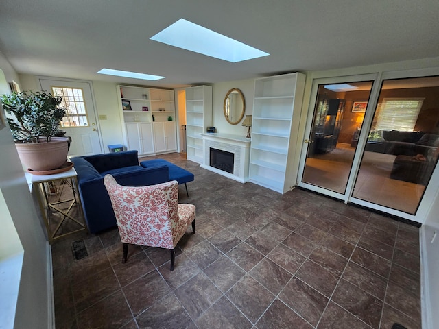 living room with a skylight