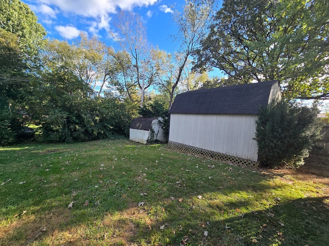 view of yard featuring a shed