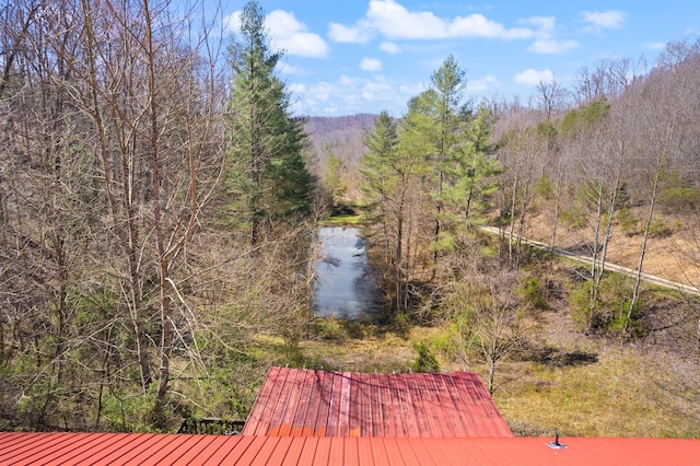 wooden terrace featuring a water view