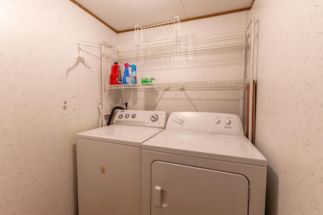 179 Bill Patrick Rd, Whitley City, KY 42653 - laundry room featuring independent washer and dryer and crown molding