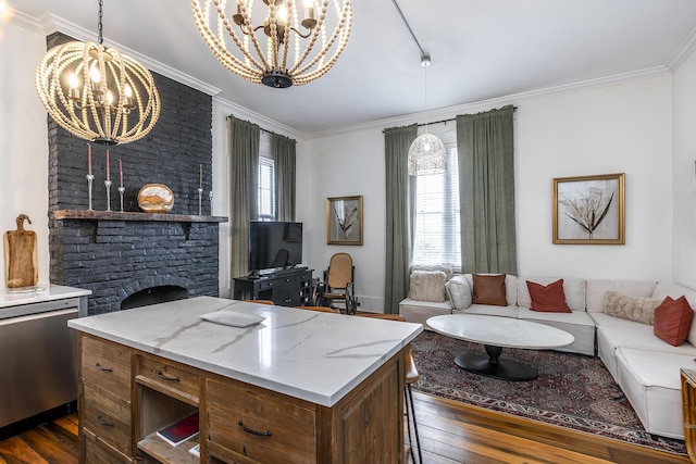 302 W High St, Lexington, KY 40507 - office featuring a chandelier, dark wood-style floors, and ornamental molding