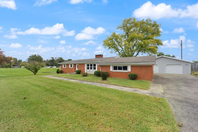 single story home with a front lawn