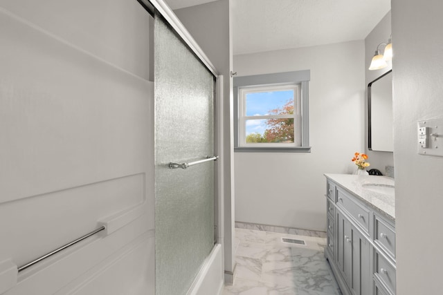 bathroom featuring vanity and walk in shower