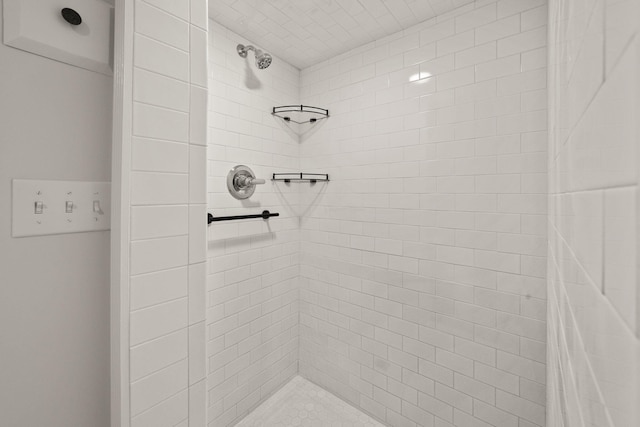 bathroom with a shower with shower curtain