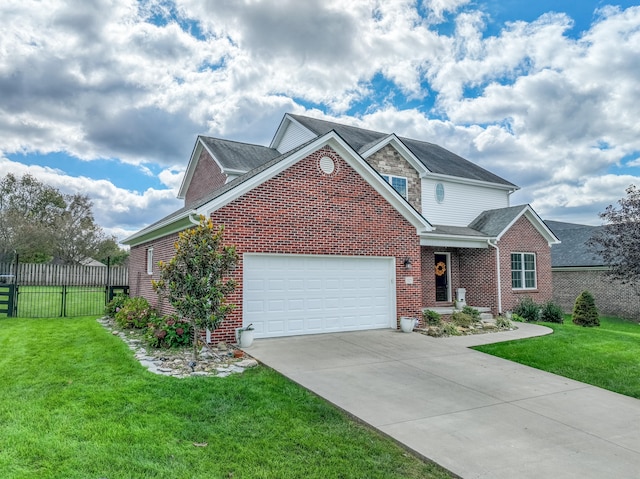 view of front facade with a garage and a front lawn