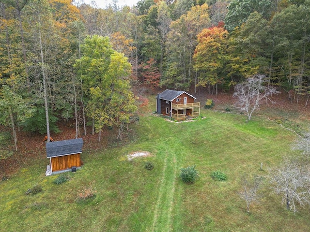 aerial view featuring a forest view