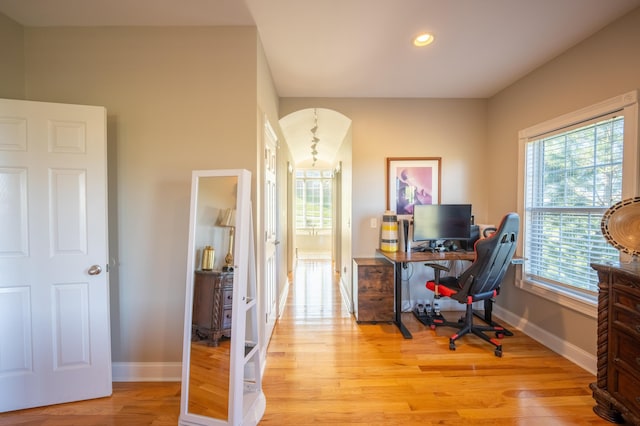 office area featuring plenty of natural light and light wood-type flooring