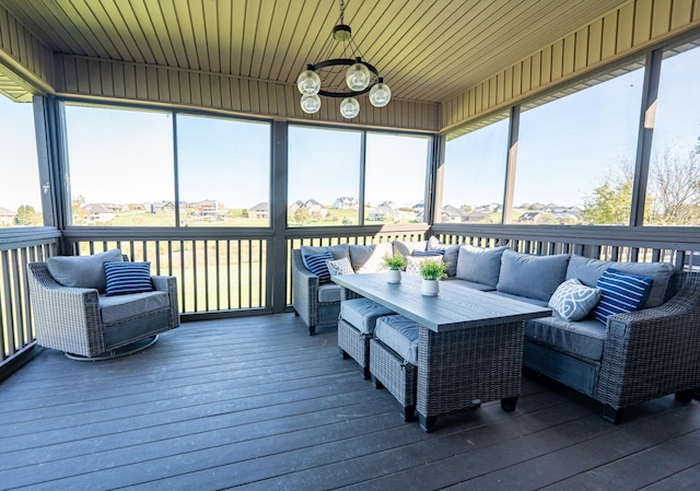 sunroom / solarium with wooden ceiling